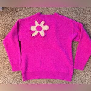 BiBi Vibrant Pink Knit Sweater With Flowers M